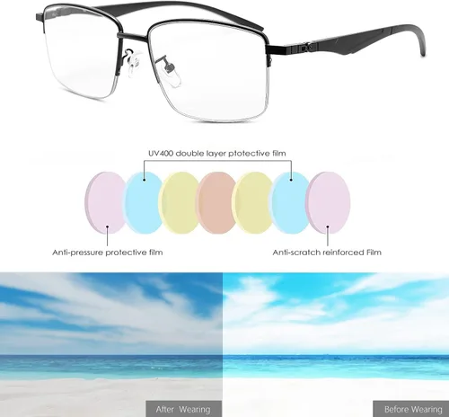 Vista 9 de YIMI Gafas de lectura de computadora multifoco progresivas fotocromáticas con bisagra de resorte Transición UV Gafas de sol antirreflejo