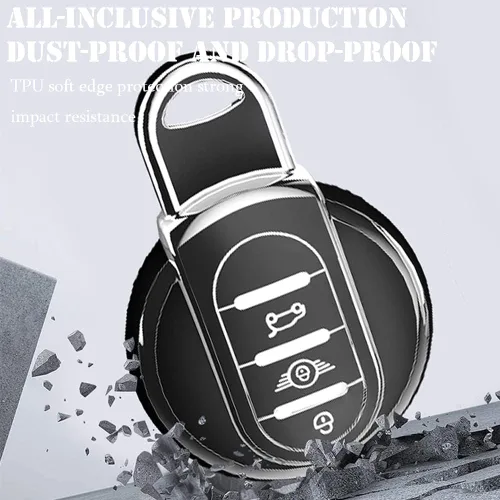 Vista 3 de KUNIO Funda para llavero de automóvil para BMW Mini Cooper S Cooper D Key Holder 3 Botones, accesorio de coche Negro