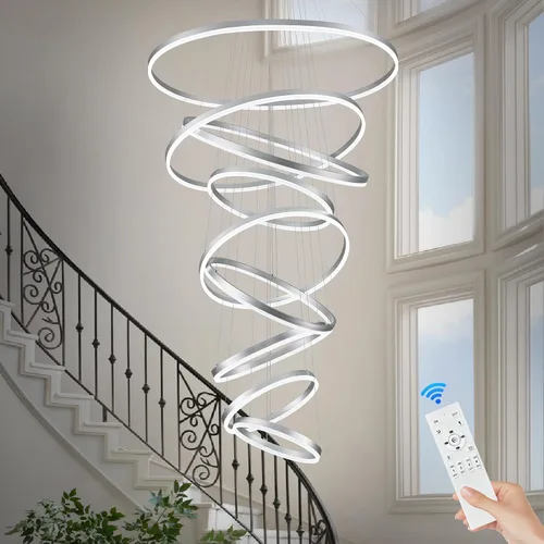 Vista 20 de Benkut Lámpara de Araña de Anillo LED Moderna Negra para Comedor, Lámpara de Araña de Techo Circular Empotrada Regulable con Control Remoto