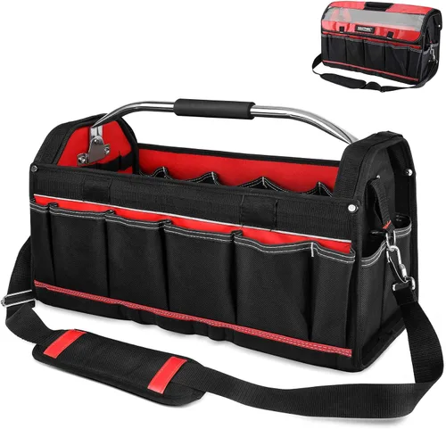 Vista 10 de HAUTMEC HTTBH25052 - Juego de 3 bolsas de herramientas de alta resistencia, bolsas de herramientas de marco rígido 1680D con mango plegable y correa