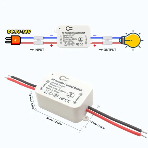 Vista 3 de DieseRC Interruptor de control remoto inalámbrico DC 12V/24V 10A RF Relé receptor con 2 transmisores para luces de techo, lámparas, LED y control