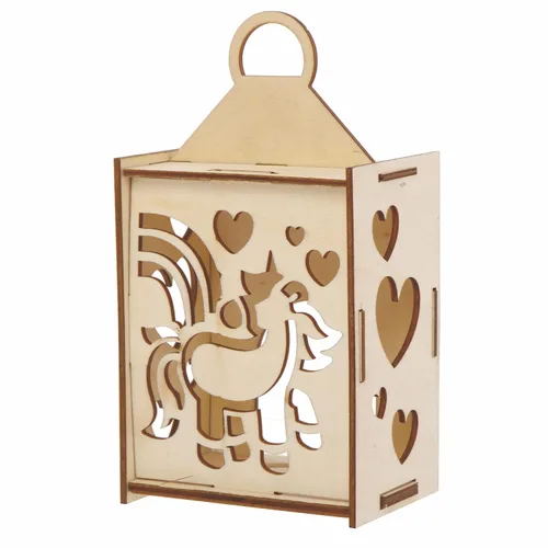 Vista 8 de Baker Ross AX665 - Juego de 3 faroles de unicornio, manualidades de madera para actividades de arte y manualidades infantiles, ideal para fiestas