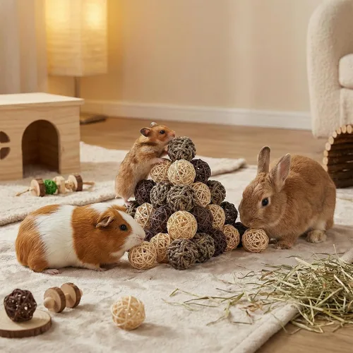 Vista 3 de Paquete de 30 juguetes de conejillos de indias, bolas masticables de animales pequeños, bolas de juego para animales pequeños, juguetes masticables