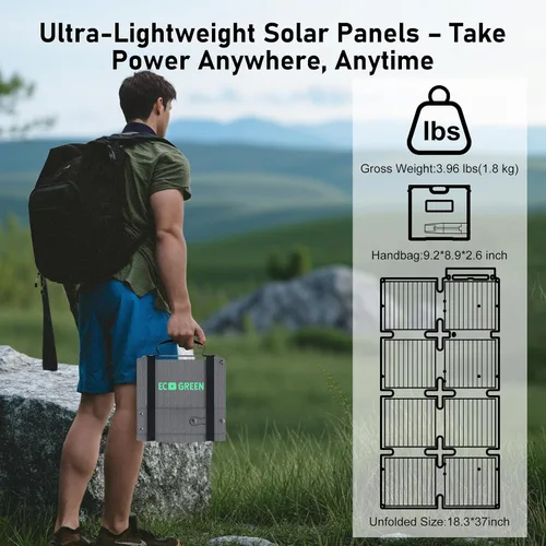 Vista 5 de Panel solar portátil de 60 W, monocristalino 24.8% panel solar plegable de alta eficiencia, puerto USB C, impermeable IP65 con soporte, panel solar