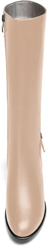 Vista 3 de AMBELIGHT Botas de tacón bajo grueso para mujer, con puntera redonda, color liso, con cremallera, 2 pulgadas