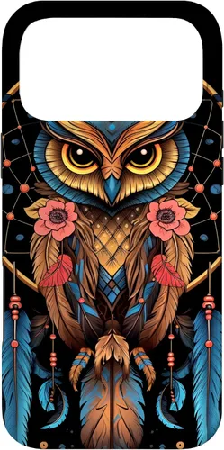 Vista 22 de Funda para iPhone 17 con diseño de plumas indias nativas americanas y búho