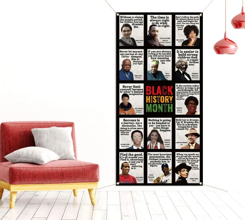 Vista 6 de Cubierta de puerta del mes de la historia negra Febrero Afroamericano Personas famosas Aula Bandera de la puerta delantera Decoración de fotografía