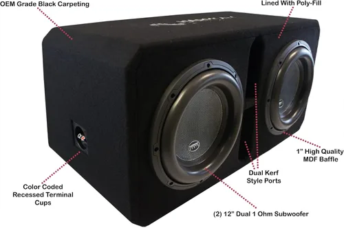 Vista 2 de Harmony Audio HA-ML2X12D1 - Subwoofer universal de la serie Monolith, dual de 12 pulgadas, 3000W RMS, 1 Ohm, con cajón ventilado y cargado