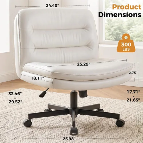 Vista 2 de COMHOMA Silla de oficina Criss Cross Silla de tocador sin brazos con Piel sintética, piernas cruzadas, asiento ancho cómodo, soporte de espalda