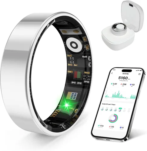 Vista 9 de Anillo de salud inteligente, con funciones de monitoreo de estrés y sueño, compatible con iOS y Android, rastreador de actividad física impermeable