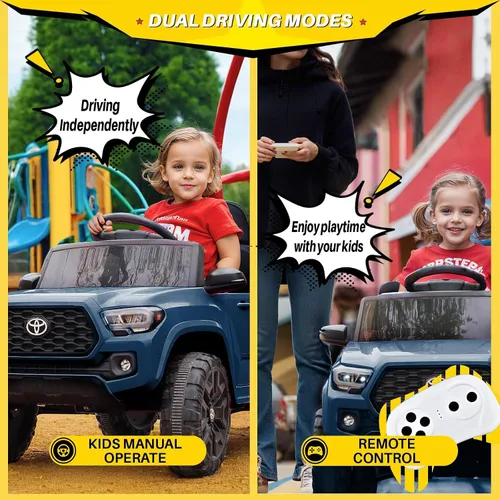 Vista 4 de Blitzshark Vehículo eléctrico motorizado con licencia Toyota Tacoma de 12 V para niños, con control remoto, pantalla digital, suspensión de resorte