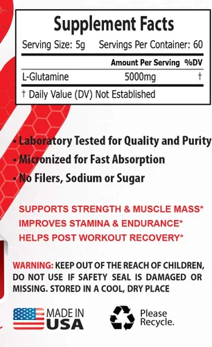 Vista 2 de Post Entrenamiento Muscle Builder - PRE & Post Workout - GLUTAMINE Powder 5000MG - L-Glutamina BulkSupplements - 1 Lata 10.58 oz
