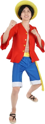 Vista 2 de Disfraz de cosplay de anime para mono D. Luffy después de 2 años de separación camisa y pantalones conjuntos para adultos verano S-XXL (M)