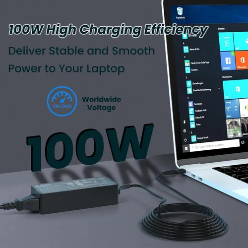 Vista 5 de Cargador USB-C de 100 W, cargador rápido universal compatible con Lenovo Thinkpad/IdeaPad/Yoga MacBook Pro, MacBook Air, iPad Pro, iPhone 14