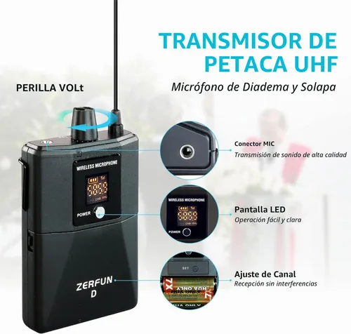 Vista 4 de Sistema de micrófono inalámbrico profesional de 4 canales, auriculares de mano inalámbricos de metal UHF, micrófonos de solapa para cantar karaoke