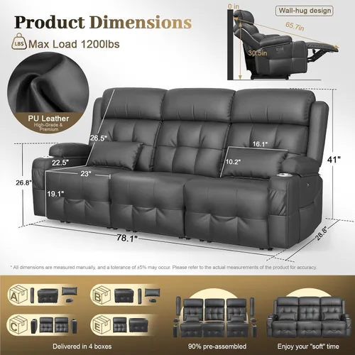 Vista 71 de Sofá de Dos Plazas Reclinable, Sofá Reclinable de Masaje con Gran Capacidad de Peso, Silla de Dos Plazas para RV en Liquidación con Consola, USB