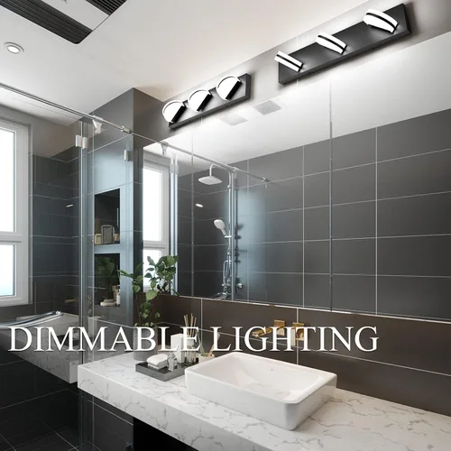 Vista 6 de Aipsun Lámpara de tocador negra moderna regulable, luz LED acrílica, 3 luces de pared de baño (luz blanca, 6000 K)