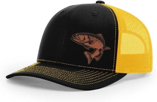 Vista 36 de Sombrero de pesca de trucha con parche de cuero grabado láser Richardson 112 Snapback Trucker Cap