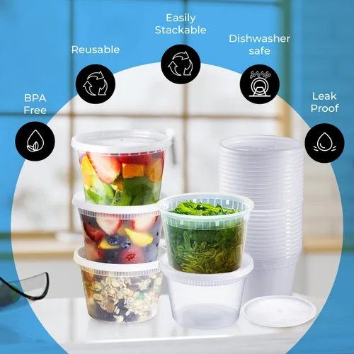 Vista 4 de Contenedores de delicatessen con tapas, recipientes de almacenamiento de alimentos con tapas de 16 oz (16 oz - 48 juegos)