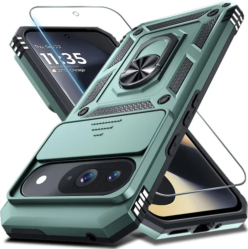 Vista 11 de Janmitta - Funda compatible con Google Pixel 9 Pro XL con cubierta deslizante para lente de cámara incorporada + protector de pantalla + soporte