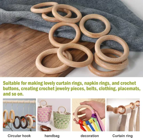 Vista 7 de FoDau770 5 anillos de madera de haya natural, anillos de madera maciza sin terminar, círculos de madera resistente, círculos de macramé