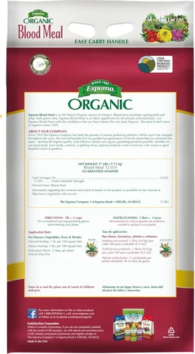 Vista 2 de Espoma Fertilizante orgánico de harina de sangre 12-0-0. Fuente de alimento vegetal totalmente natural de nitrógeno para jardinería orgánica.