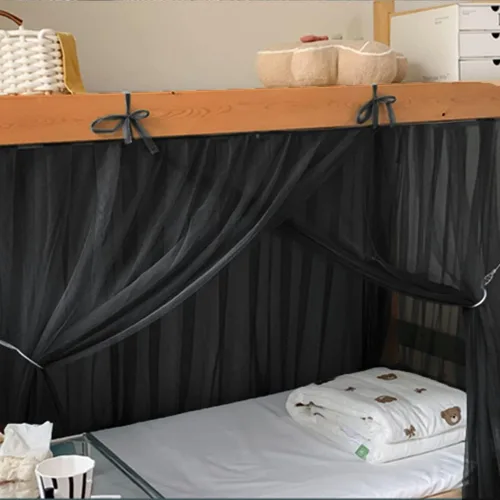 Vista 6 de 4 postes esquineros para dormitorio de estudiantes, litera, mosquitera, para cama, cortinas de cama para estudiantes, dormitorio, escuela Negro