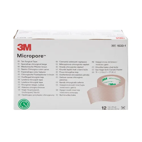 Vista 2 de 3M Cinta quirúrgica de microespuma, papel no estéril, fácil de rasgar, bronceado, 1 pulgada x 10 yardas, 12 unidades Papel fácil de rasgar, 10