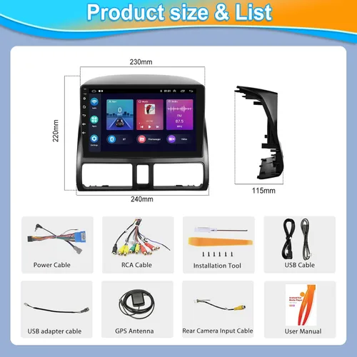 Vista 8 de Podofo Para Honda CRV 2002-2006 inalámbrico Apple Carplay Android Auto, pantalla táctil Android coche estéreo Autoradio unidad principal