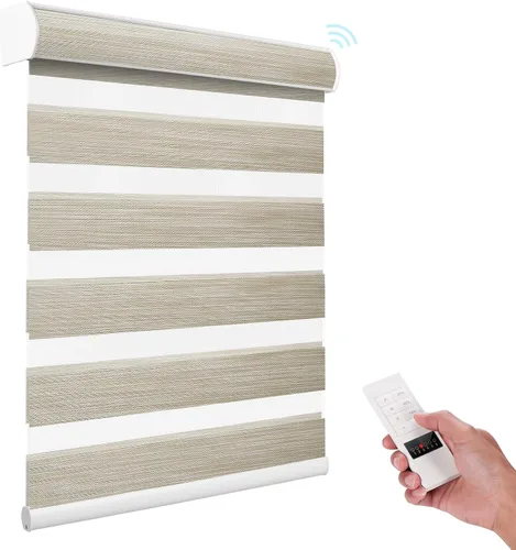 Vista 7 de ACMEART Persianas motorizadas de cebra con control remoto, persianas automáticas de doble capa, persianas eléctricas opacas para oficina en casa