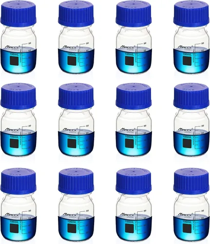 Vista 9 de Botellas redondas de vidrio de 34 onzas (33.8 fl oz), botella de vidrio de borosilicato resistente con tapa de rosca GL45, paquete de 2