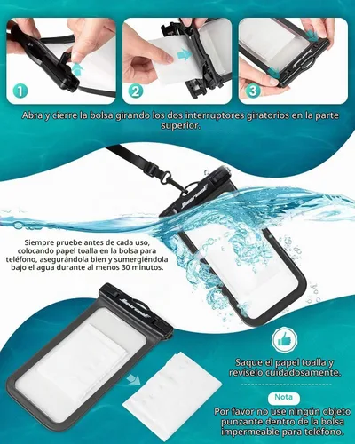 Vista 5 de Hiearcool - Funda impermeable IPX8, universal y compatible con celular iPhone 12, Pro 11, Pro Max, XS, Max, XR, X, 8, 7, Samsung Galaxy S10, S9
