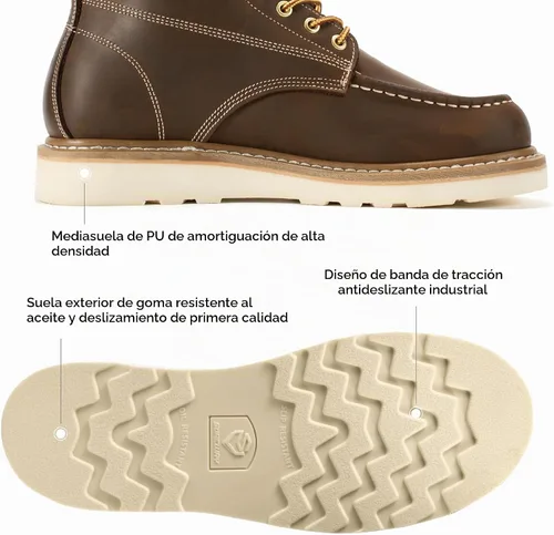 Vista 2 de SUREWAY Botas de trabajo con puntera tipo mocasín para hombre, de 6 Marrón