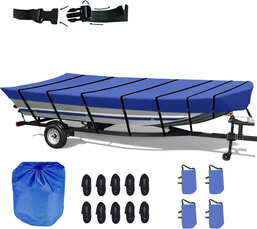 Vista 11 de Cubierta para Bote Jon 12 pies 420D Impermeable Remolcable Bote Jon Versión Mejorada con Accesorios de Fijación Adicionales Resistente a Arañazos
