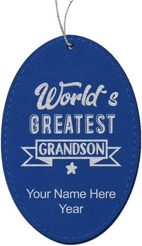 Vista 9 de LaserGram Personalized Christmas Ornament, World's Greatest Grandson, Faux Leather, Custom Laser Engraved Gift Idea (Oval Shape, Black with Silver)