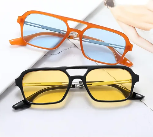 Vista 4 de OSAGAMA Gafas de sol cuadradas vintage de aviador pequeñas de los años 70, gafas planas para mujeres y hombres, persianas de metal, protección UV