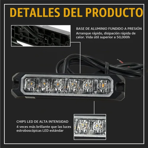 Vista 4 de Purishion - Luz estroboscópica con 6 luces LED color ámbar, impermeable, para barra de precaución, 10 patrones intermitentes, apto para automóvil