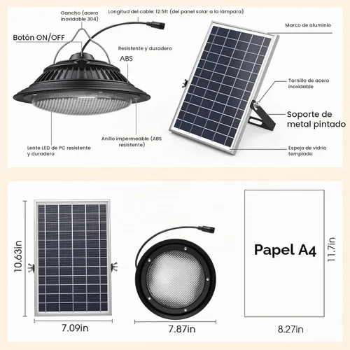 Vista 9 de Luces colgantes solares para interiores y exteriores, IP65 día/noche para cobertizo