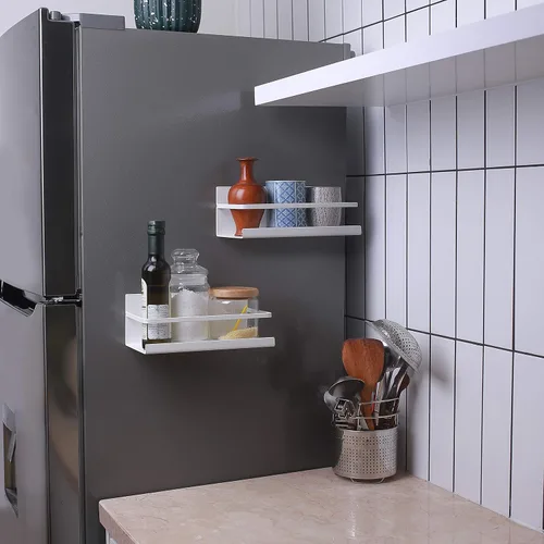 Vista 6 de NHZ Estante magnético para especias, refrigerador magnético para especias, estante magnético, estantes metálicos para refrigerador con imanes extra