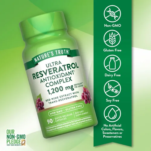 Vista 3 de Nature's Truth Resveratrol Complejo 90 Cápsulas Suplemento sin OMG y sin gluten