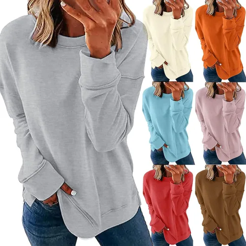 Vista 5 de Handyulong Sudaderas para mujer, sudadera casual de manga larga con cuello redondo y estampado a rayas
