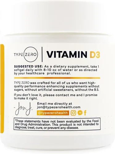 Vista 3 de Type Zero Vitamina D3 2000 iu, 240 cápsulas blandas, sin OMG y sin gluten