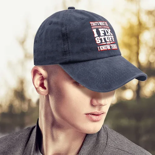 Vista 4 de That's What I Do I Fix Stuff and I Know Things - Gorra de béisbol ajustable de algodón lavado de los años 90