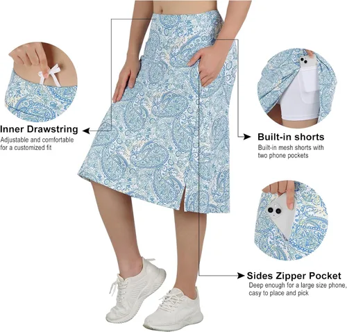 Vista 5 de Falda pantalón hasta la rodilla para mujer con bolsillos, falda midi con pantalones cortos integrados, falda de tenis de golf para uso casual