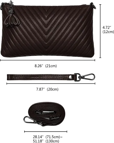 Vista 6 de YALUXE Cartera de cuero real con borla de cheurón grande en V con correa para el hombro