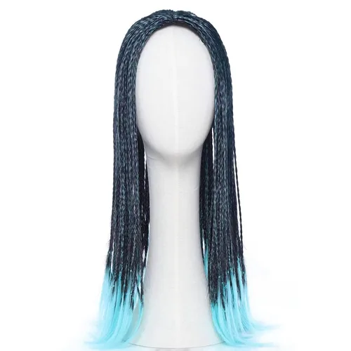 Vista 3 de Tembol Peluca de trenza larga para mujer, mezcla de color azul y negro, peluca de Halloween, cosplay, peluca de fiesta de disfraces de anime