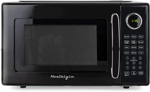 Vista 47 de Nostalgia Horno microondas para encimera con interior fácil de limpiar, microondas retro con pantalla LED y bloqueo para niños, horno compacto