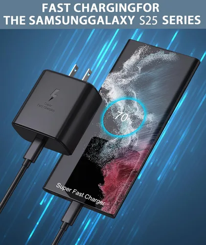 Vista 3 de Cargador súper rápido USB C de 45 W, cargador de teléfono Android de carga rápida de 45 W, compatible con Samsung Galaxy S25 Negro-6ft-1pack