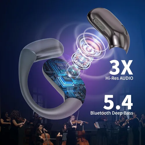 Vista 4 de Auriculares de conducción ósea de oreja abierta, auriculares inalámbricos Bluetooth con micrófono integrado, ajuste seguro y cómodo, batería
