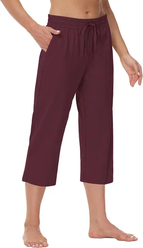 Vista 3 de Cakulo Pantalones capri de pierna ancha para mujer, pantalones capri de yoga de verano de cintura alta, casuales, pantalones recortados con bolsillos